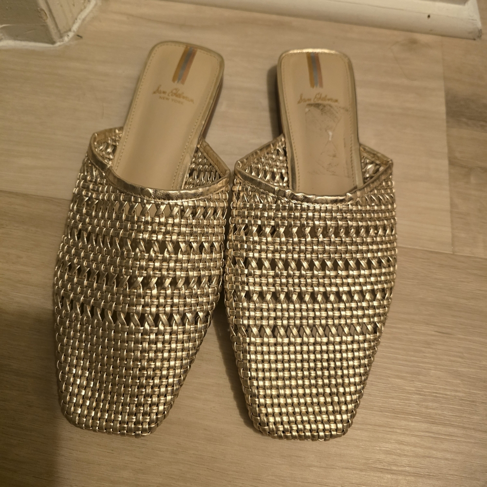 Sam Edelman Metallic Gold Woven Slip-On Mules